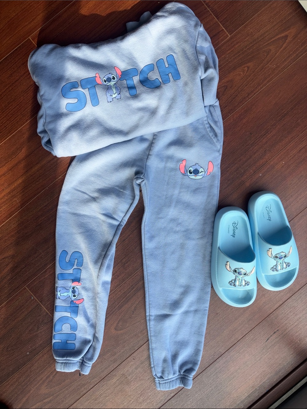 Disney Light Blue Stitch Kids Hoodie, Sweatpants & Sandals Set